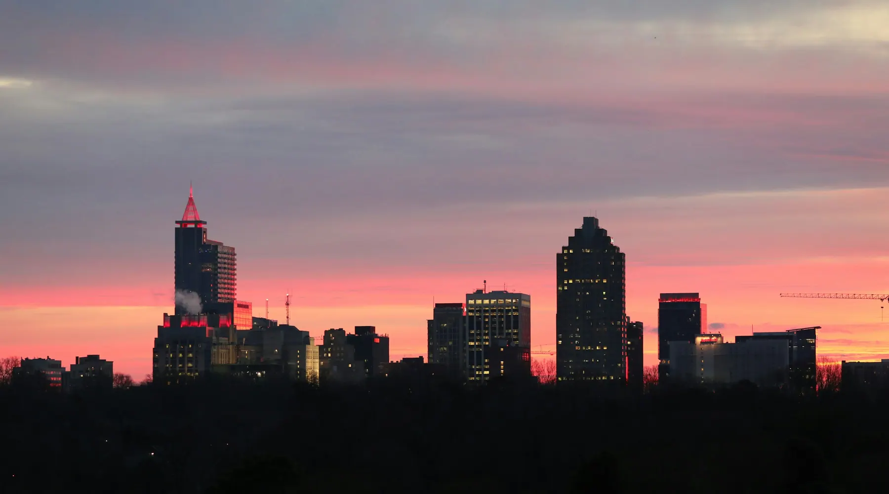 The Raleigh skyline at sunset